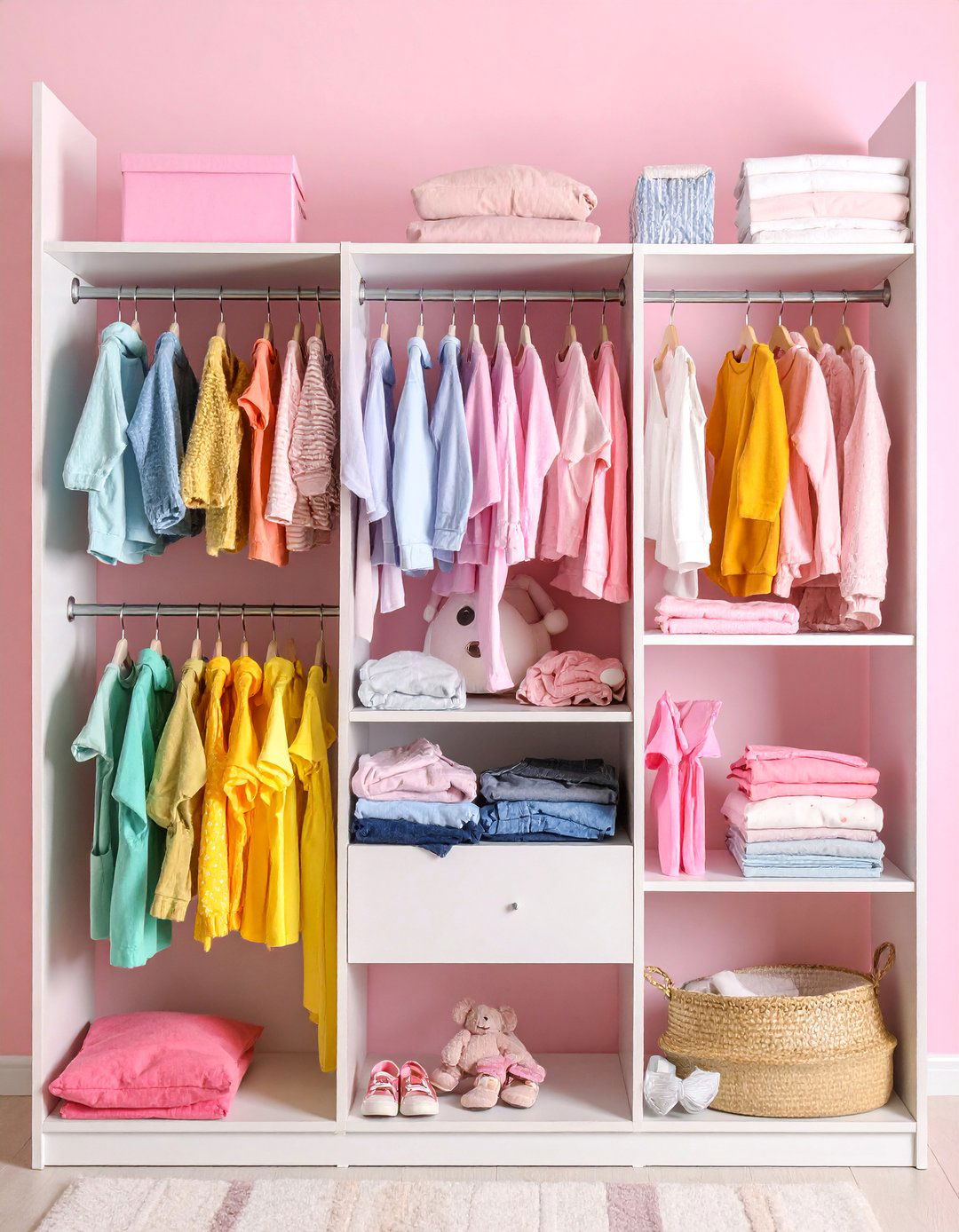Built In Closet System with Double Hanging Rods - 25 Nursery Storage Ideas