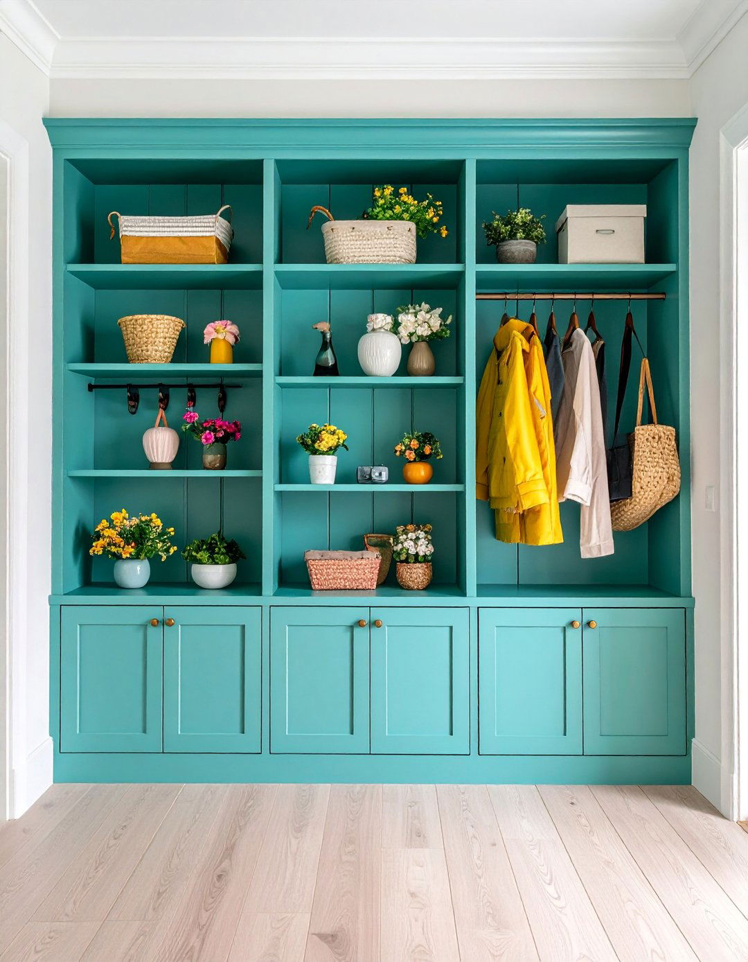 Built In Entryway Niche with Custom Shelving - 25 Entryway Storage Ideas
