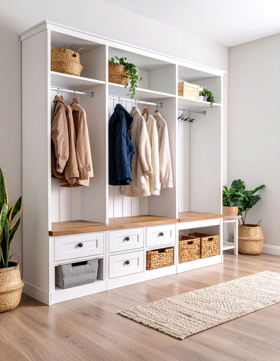 Built In Mudroom Coat Closet with Bench Seating - 25 Coat Closet Ideas