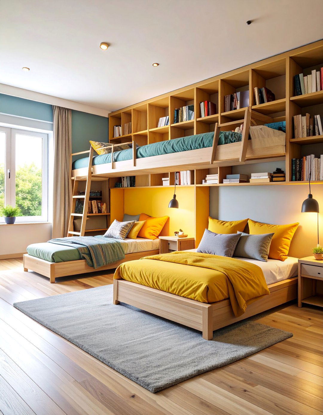 Built In Reading Nook Beds with Library Storage - 25 2 Beds in One Small Room Ideas