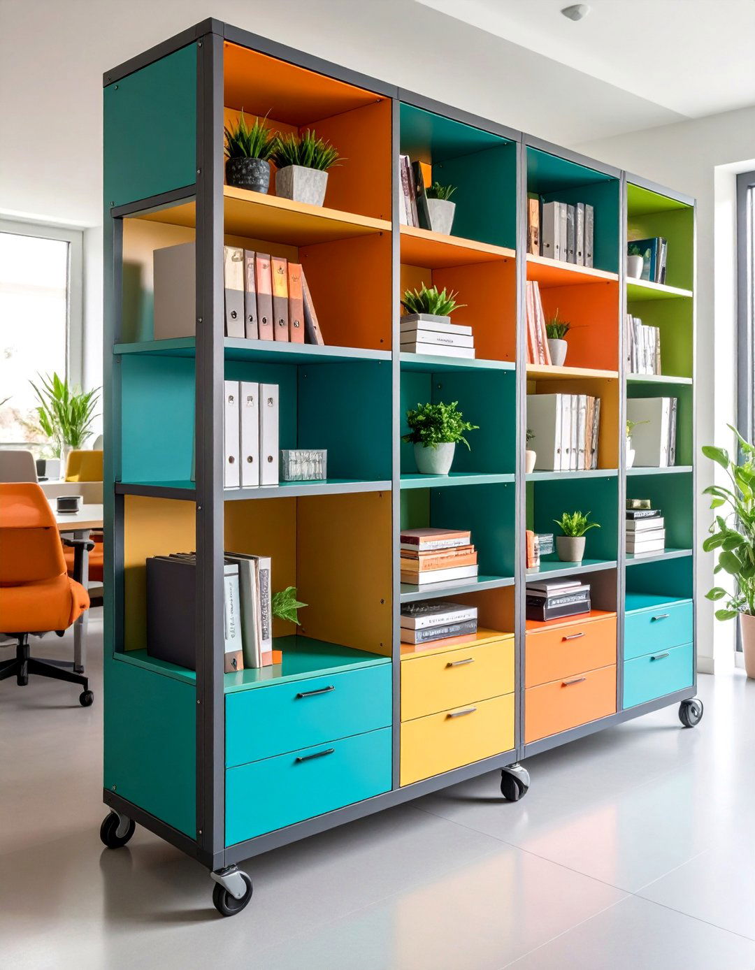 Built in Bookshelf with Rolling Cart Storage - 25 Built-in Bookshelf Ideas