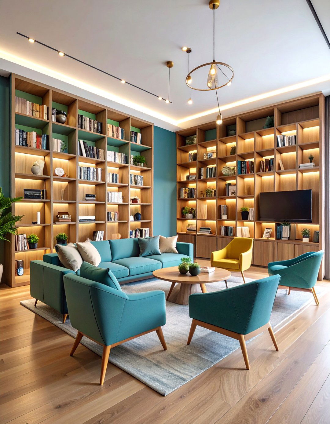 Built in Library Media Wall with Book Storage - 25 Media Wall Ideas