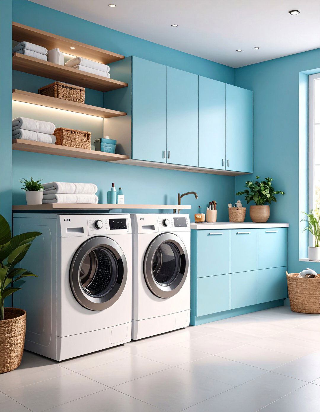 Built in Niche Shelving Above Machines - 25 Small Laundry Room Ideas With a Top Load Washing Machine