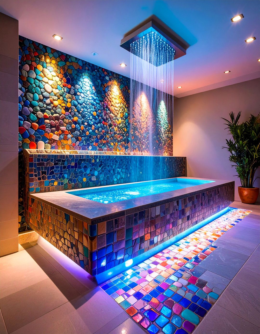 Built in Stone Shower Bench with Mosaic Tile - 25 Shower Bench Ideas