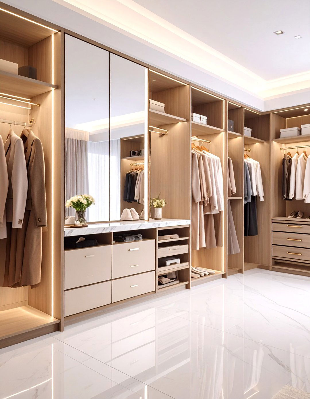 Built in Walk in Closet Vanity with Custom Storage - 25 Vanity Room Ideas