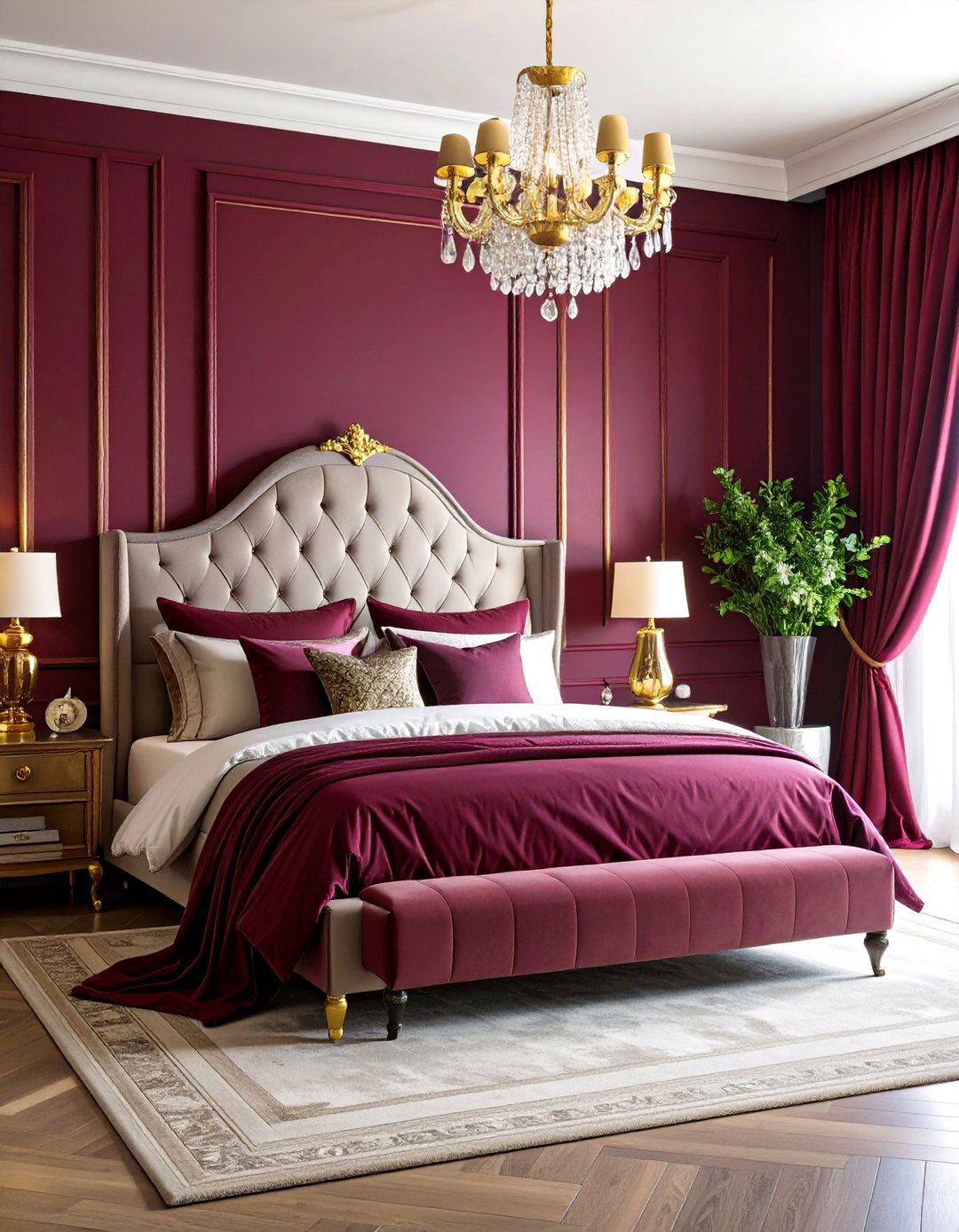Burgundy Bedroom with Rich Fabrics - 25 Purple Bedroom Ideas