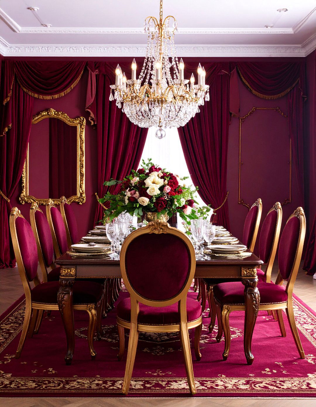 Burgundy Elegance with Gold Accents - 25 Red Dining Room Ideas