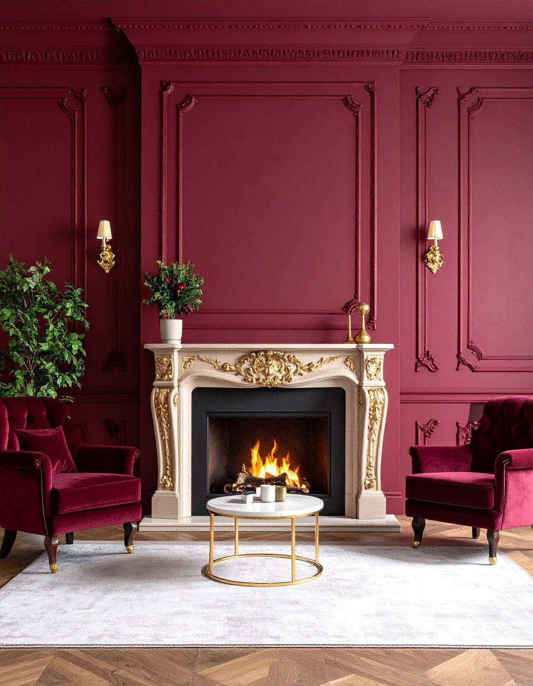 Burgundy Fireplace with Rich Sophistication - 25 Fireplace Paint Ideas