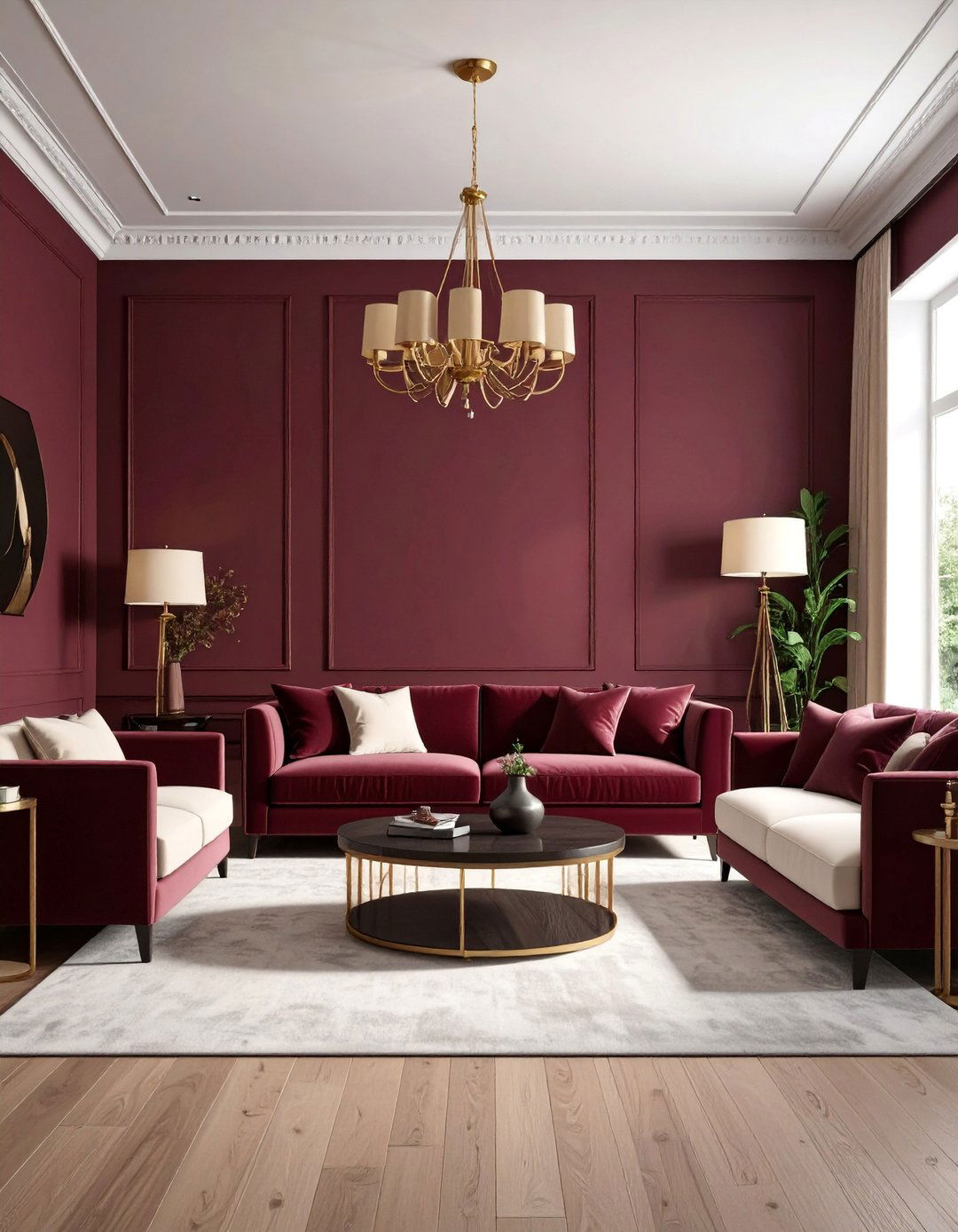 Burgundy Floor to Ceiling Color Drenching - 25 Burgundy Living Room Ideas