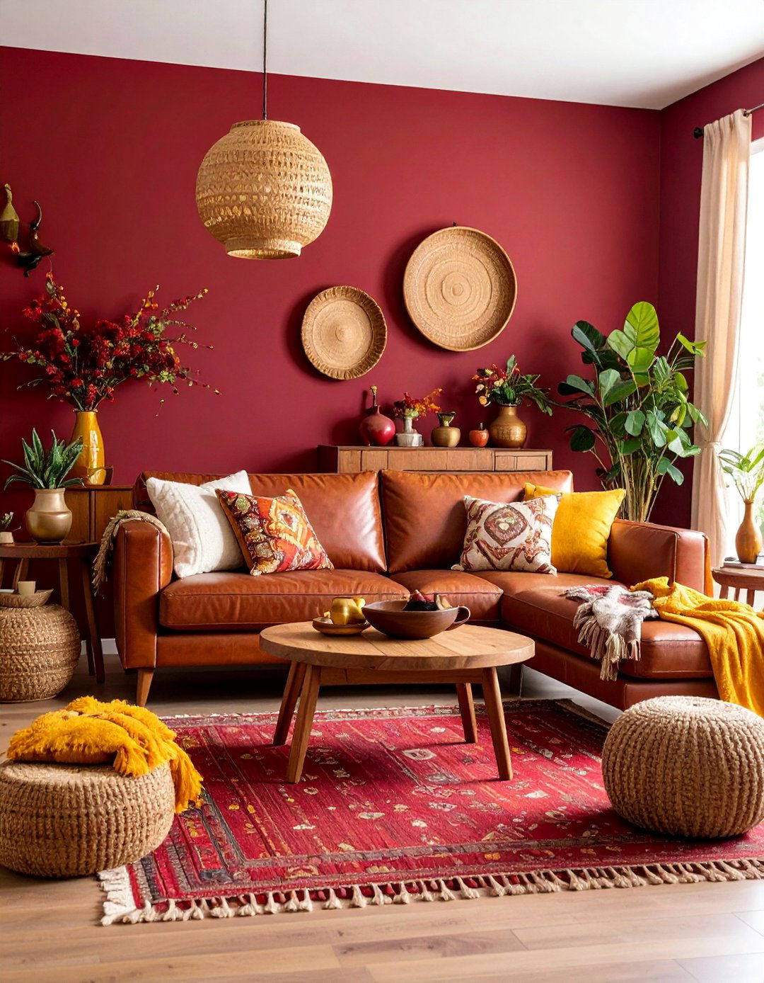 Burgundy Living Room with Wine Country Sophistication - 25 Mexican Interior Paint Colors