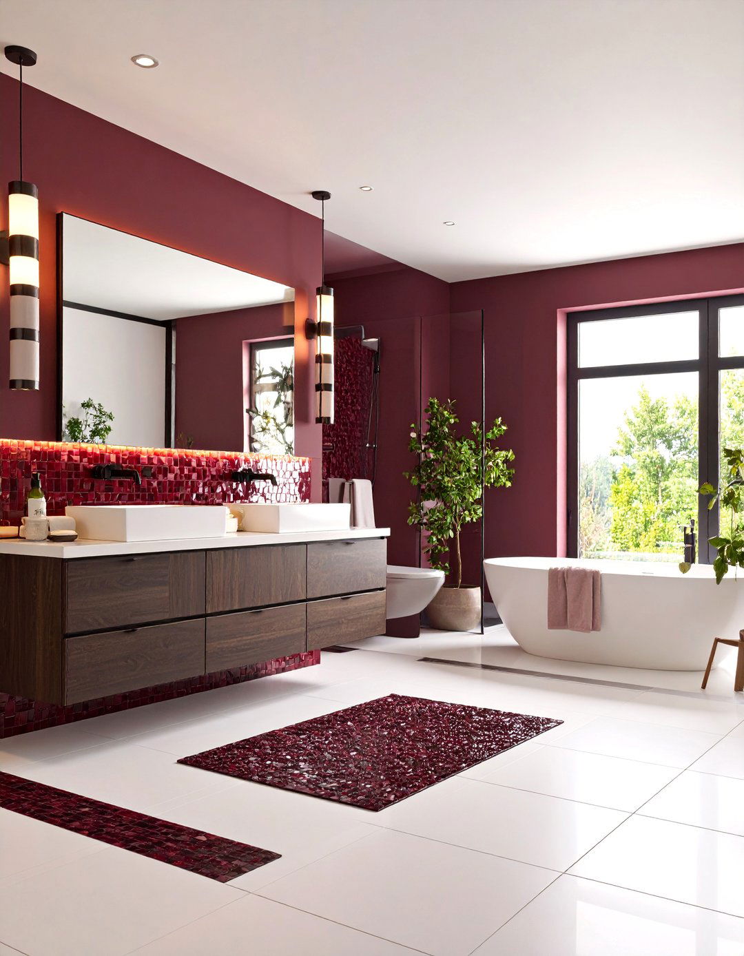 Burgundy Mosaic Feature Bathroom - 25 Burgundy Bathroom Ideas