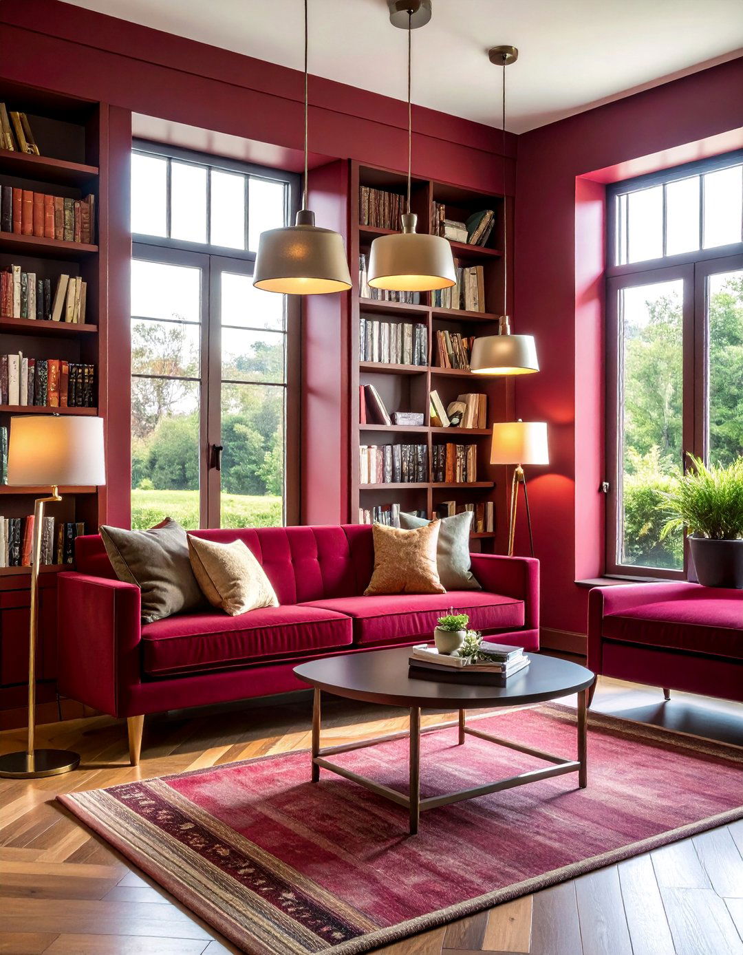 Burgundy Reading Nook with Built in Seating - 25 Burgundy Living Room Ideas