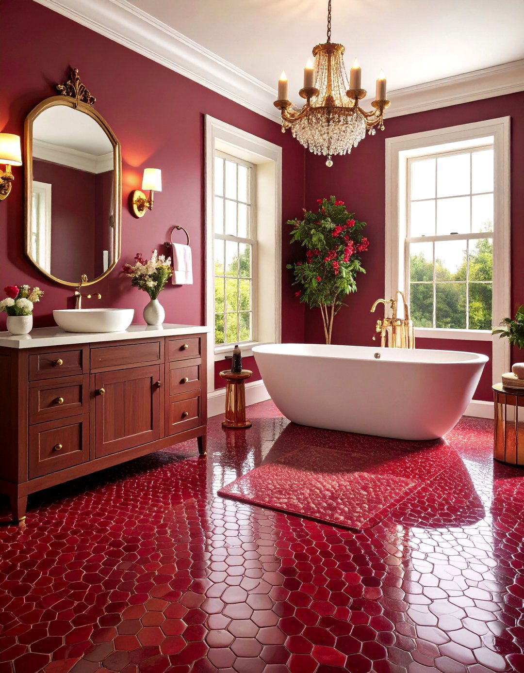 Burgundy Red Penny Tile Rich Elegance - 25 Penny Tile Bathroom Floor Ideas