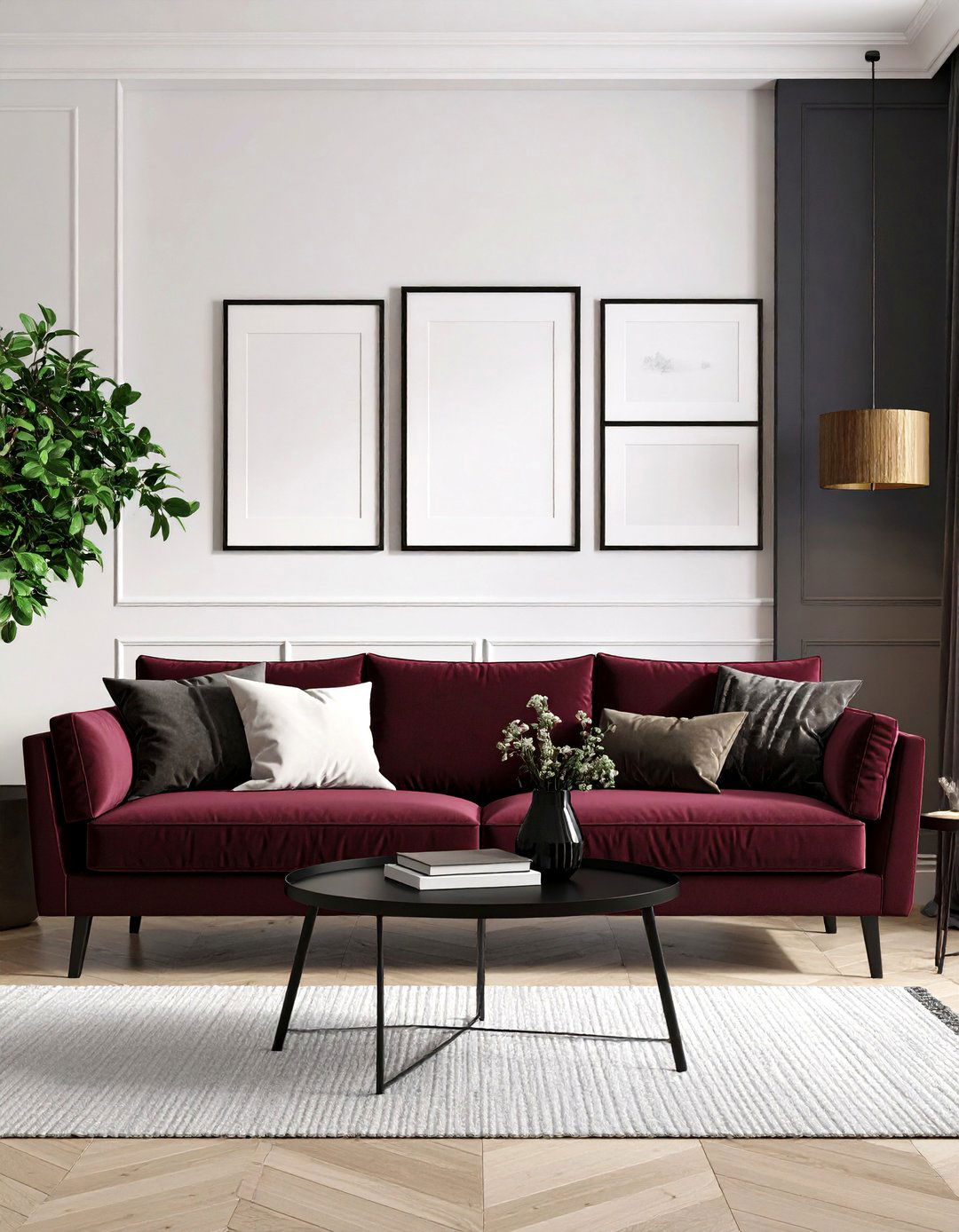 Burgundy Sofa with Black and White Photography Gallery - 25 Burgundy Sofa Living Room Ideas