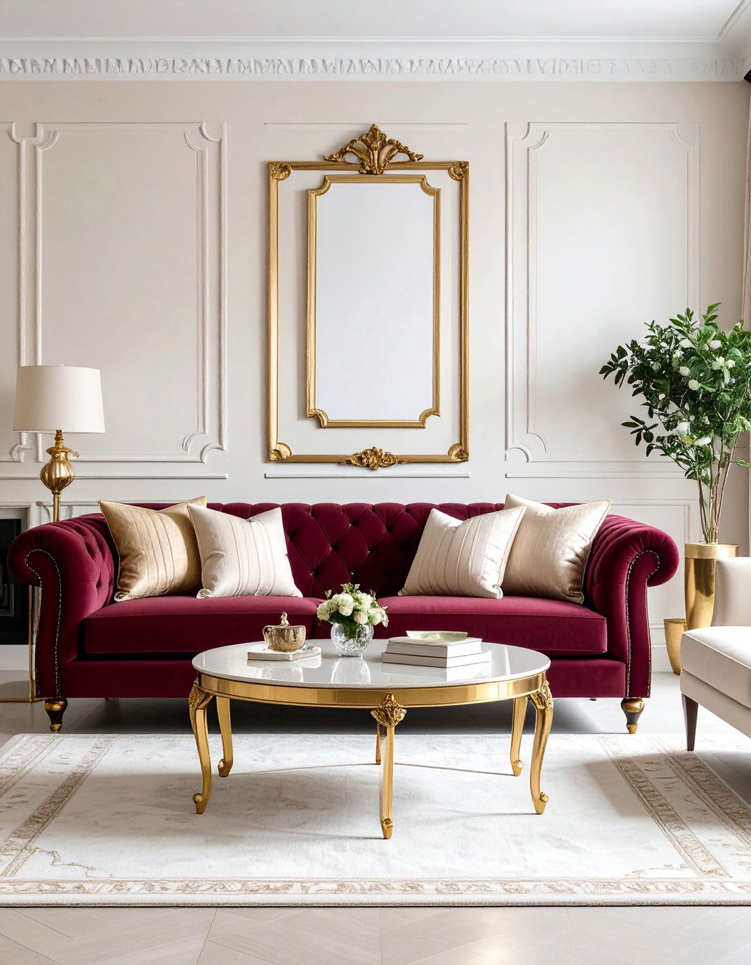 Burgundy Sofa with Cream and Gold Accents - 25 Burgundy Sofa Living Room Ideas
