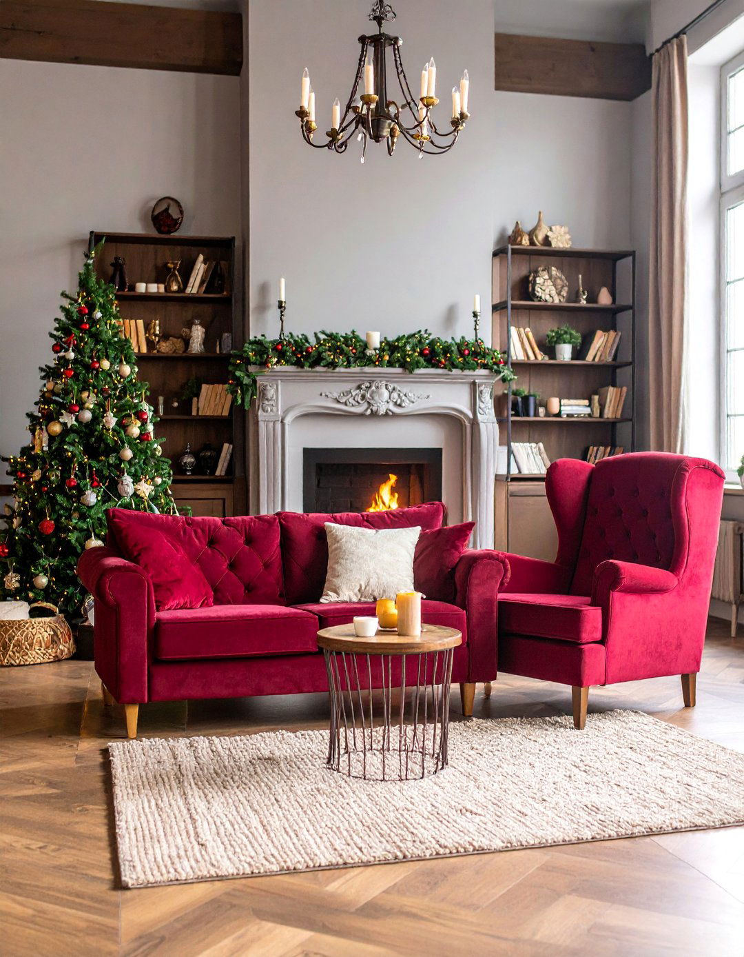 Burgundy Sofa with Fireplace Focal Point - 25 Burgundy Sofa Living Room Ideas