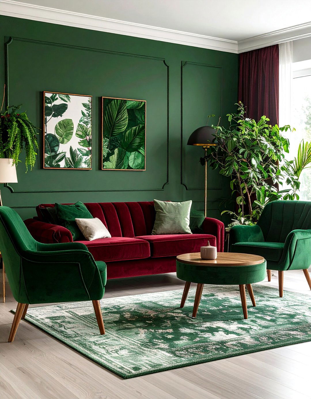 Burgundy Sofa with Forest Green Natural Elements - 25 Burgundy Sofa Living Room Ideas