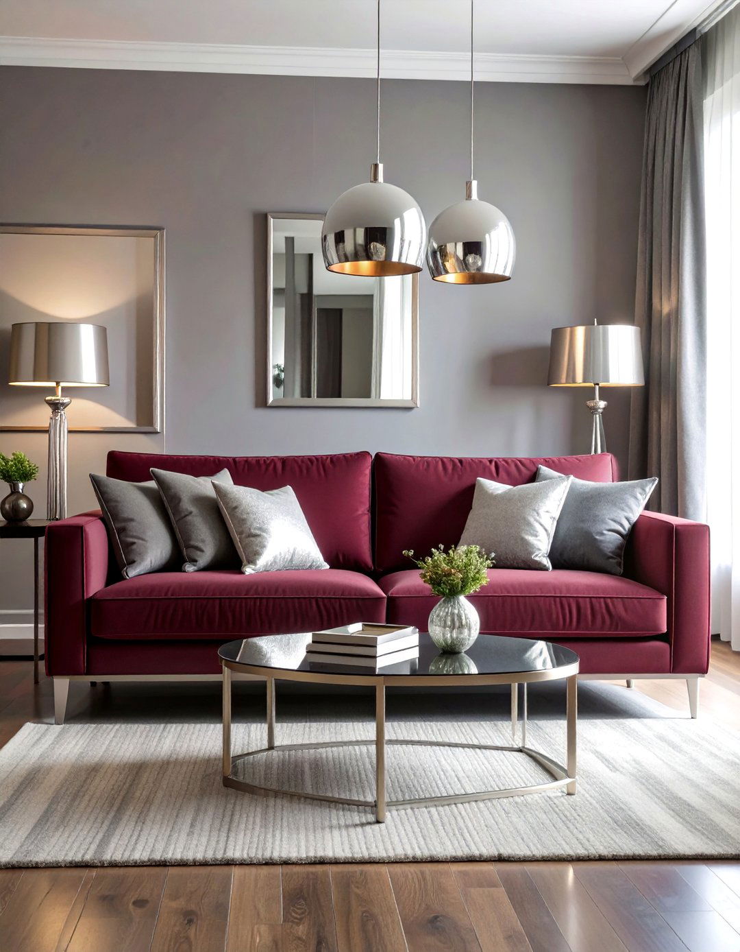 Burgundy Sofa with Metallic Silver Touches - 25 Burgundy Sofa Living Room Ideas