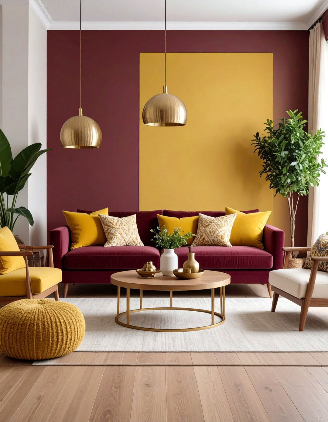 Burgundy Sofa with Mustard Yellow Accents - 25 Burgundy Sofa Living Room Ideas