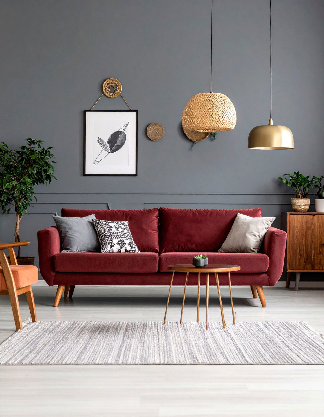 Burgundy Sofa with Warm Gray Neutral Backdrop - 25 Burgundy Sofa Living Room Ideas