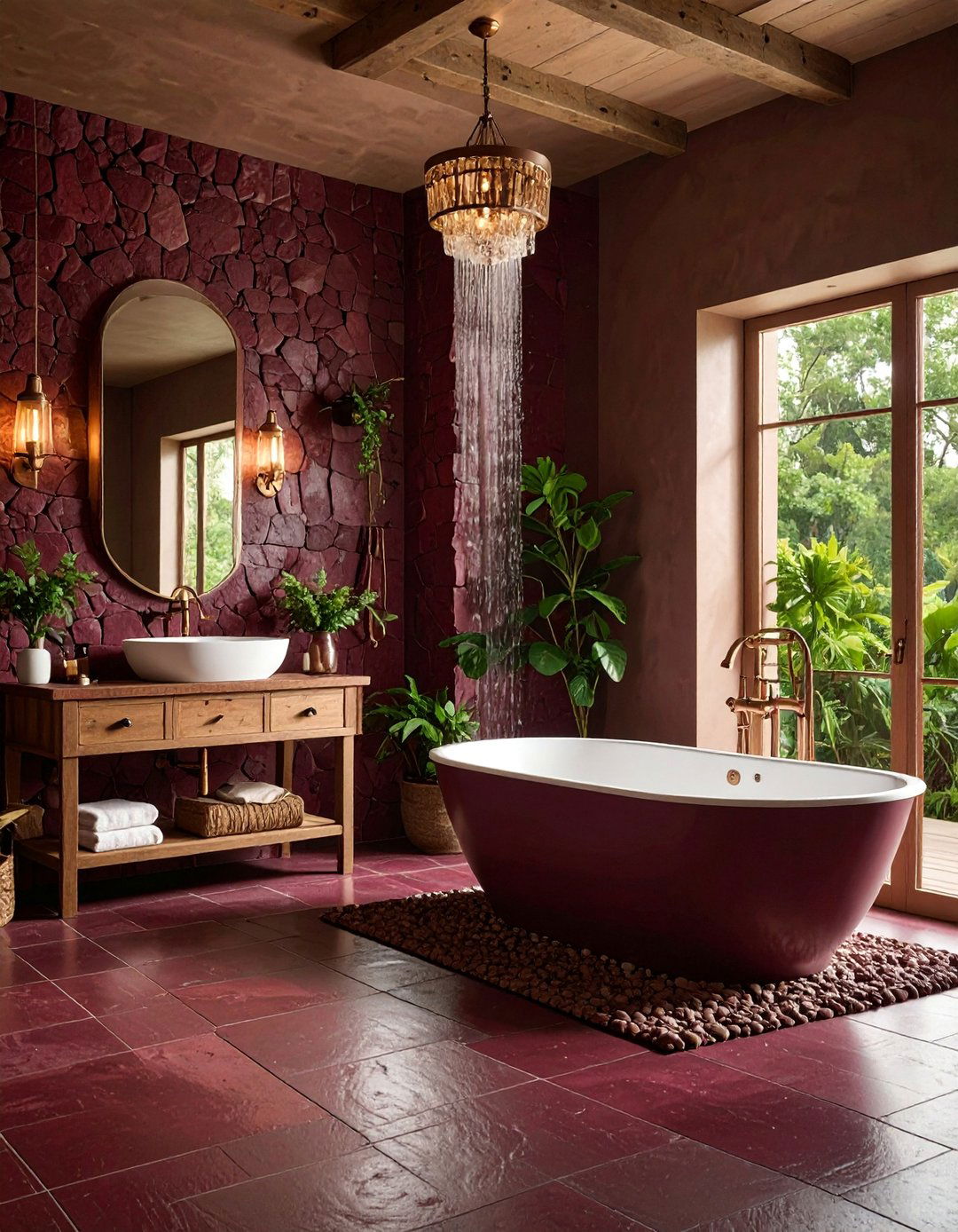 Burgundy Stone Rustic Bathroom - 25 Burgundy Bathroom Ideas