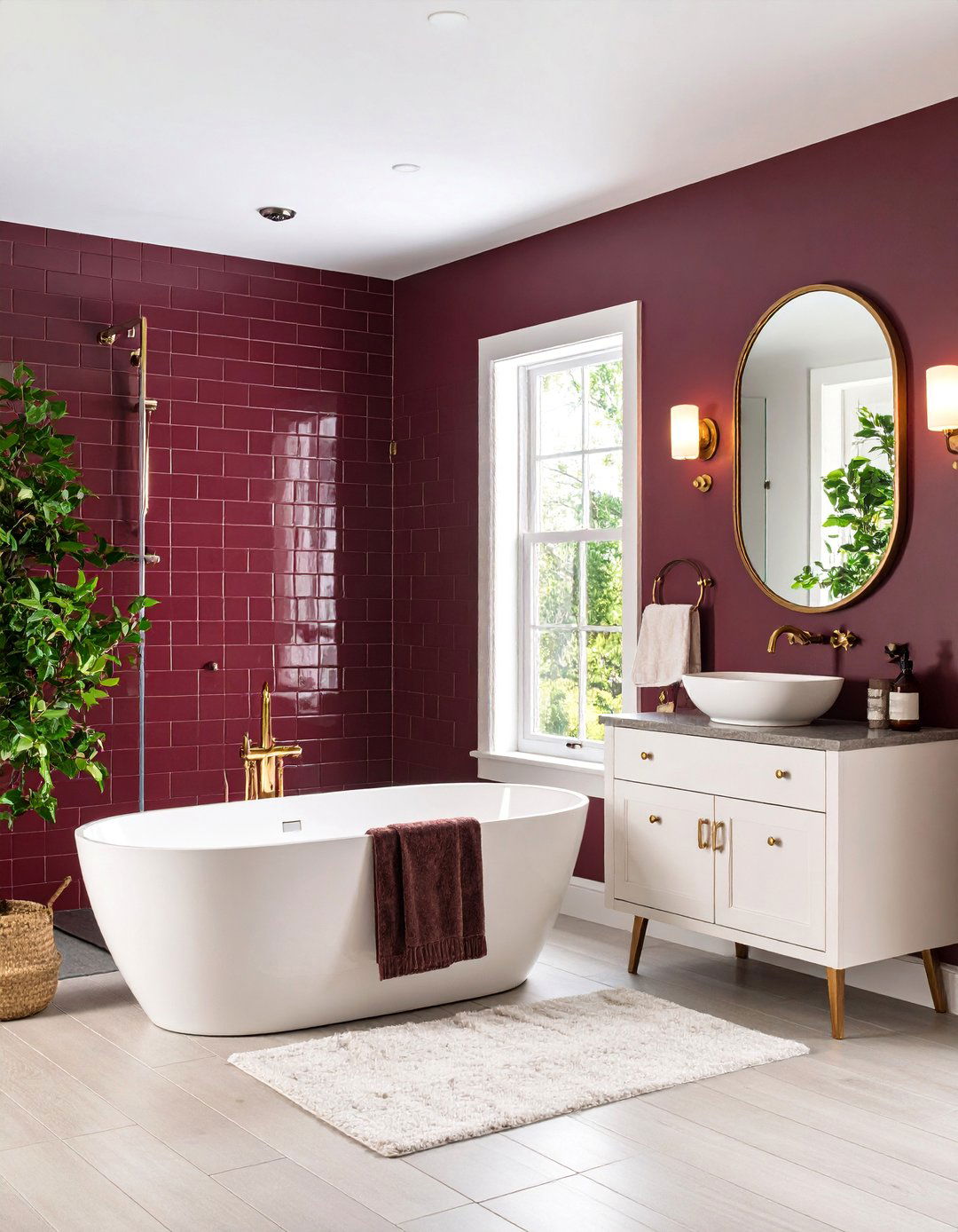 Burgundy Subway Tile Bathroom - 25 Burgundy Bathroom Ideas