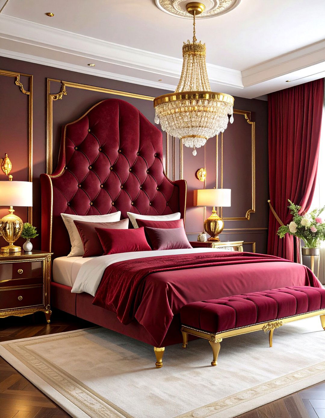 Burgundy Velvet Luxury Suite - 25 Glam Bedroom Ideas