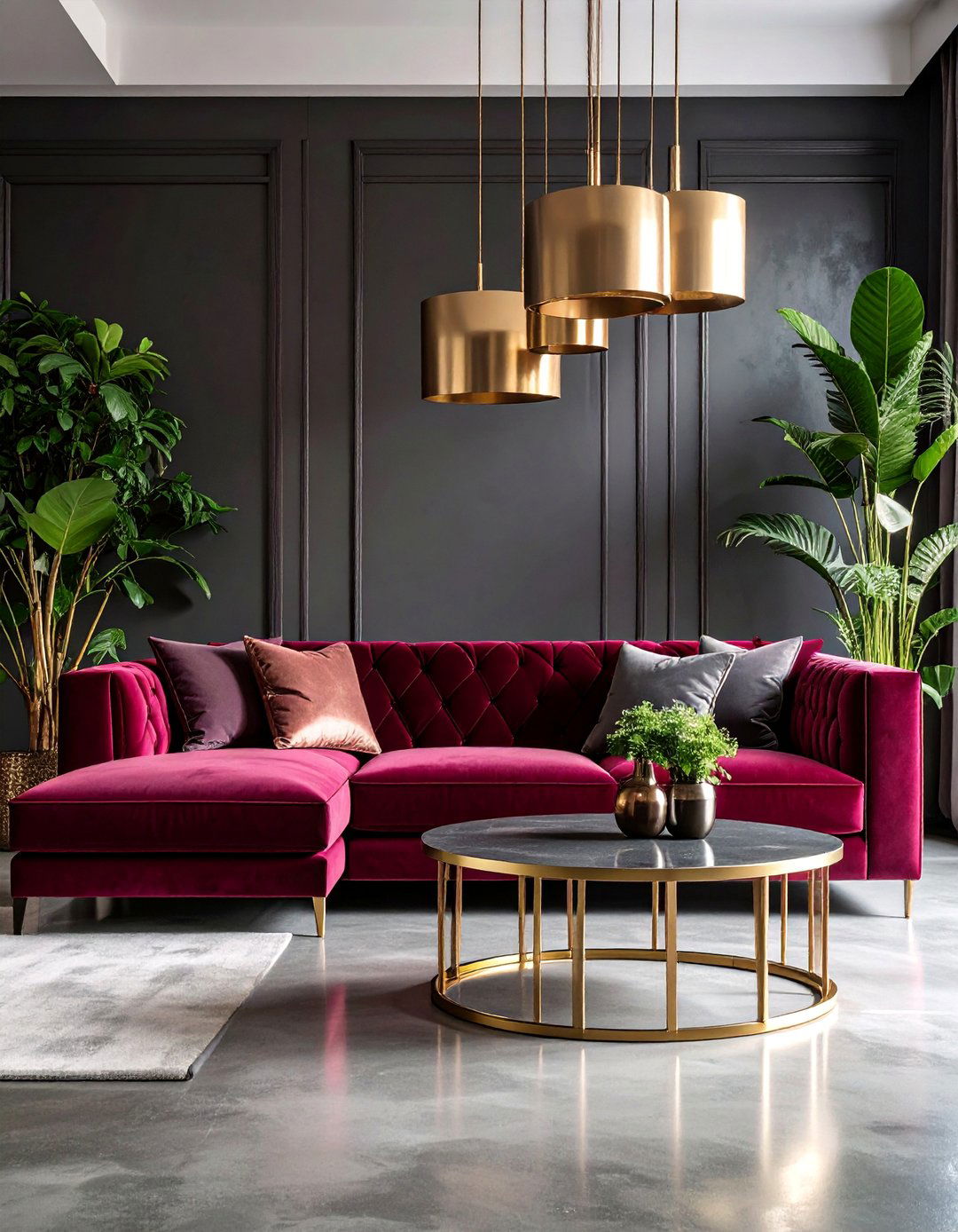 Burgundy Velvet Modern Living Room - 25 Red Living Room Ideas