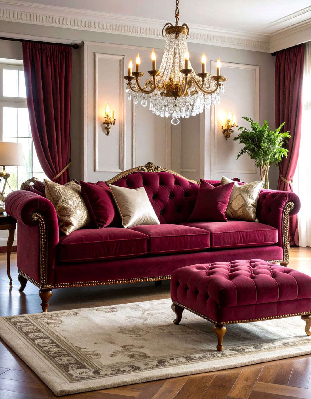 Burgundy Velvet Sofa with Luxurious Textures - 25 Burgundy Sofa Living Room Ideas