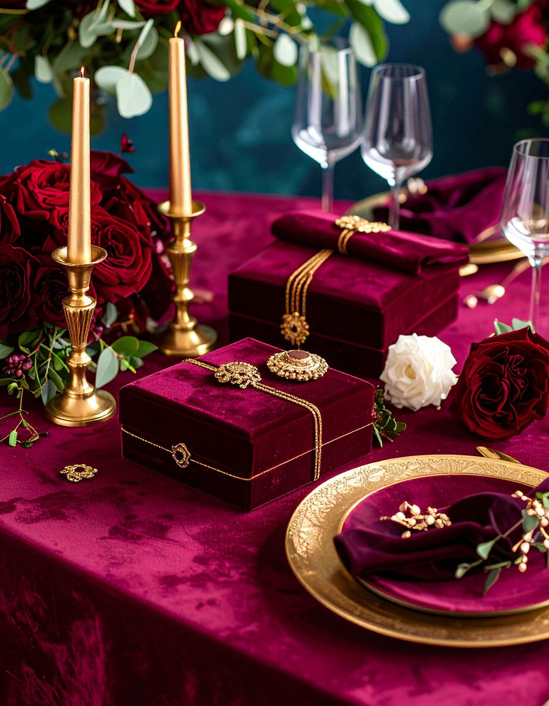 Burgundy Velvet Wedding Card Box Display - 25 Wedding Card Box Ideas