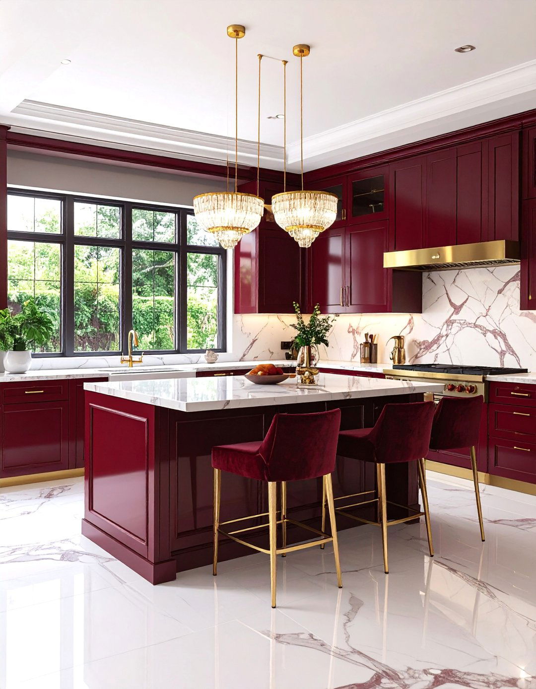 Burgundy Velvet and Brass Kitchen Design - 25 Art Deco Kitchen Ideas