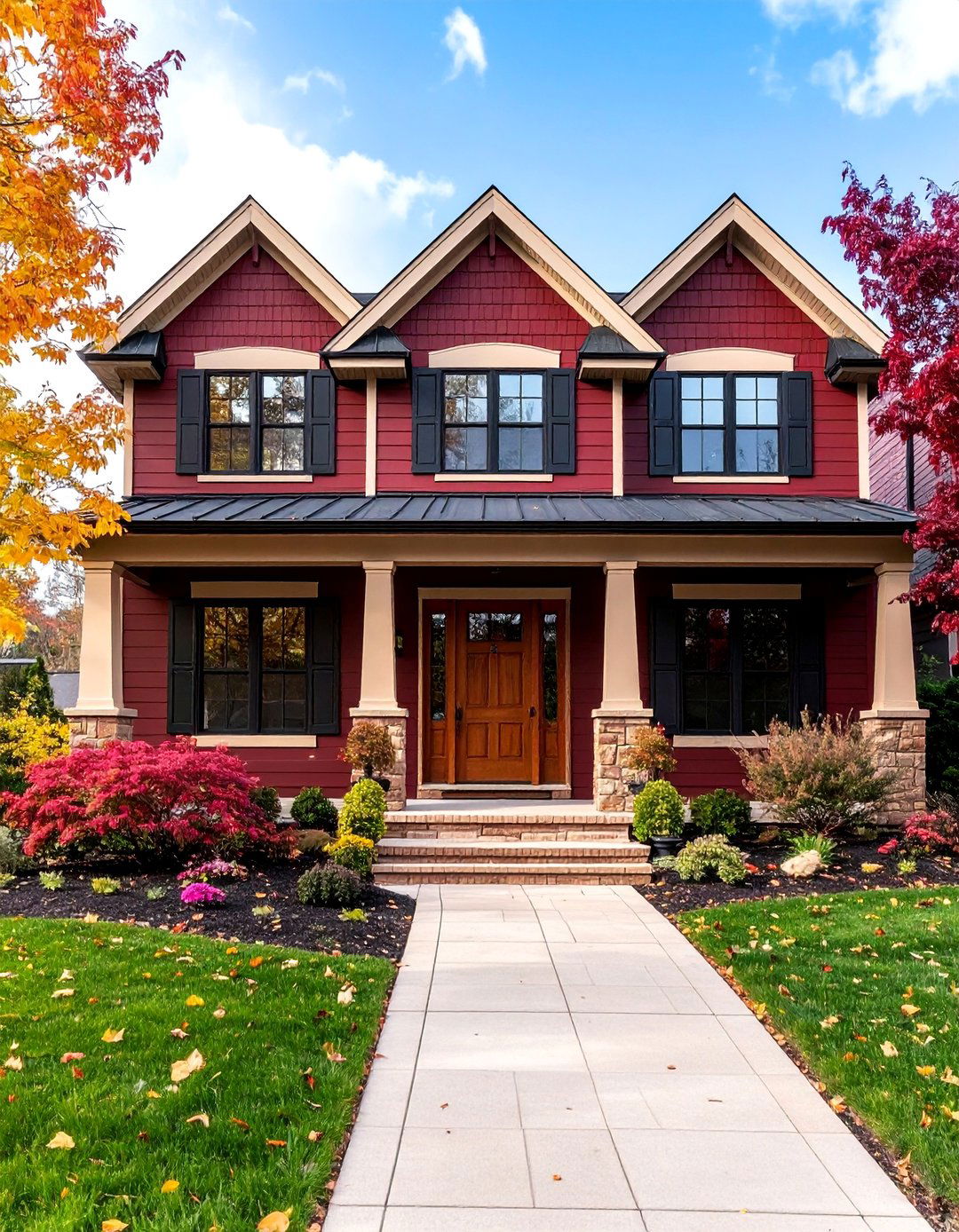 Burgundy Vinyl with Tan Brick Traditional Elegance - 25 Vinyl Siding and Brick Combinations