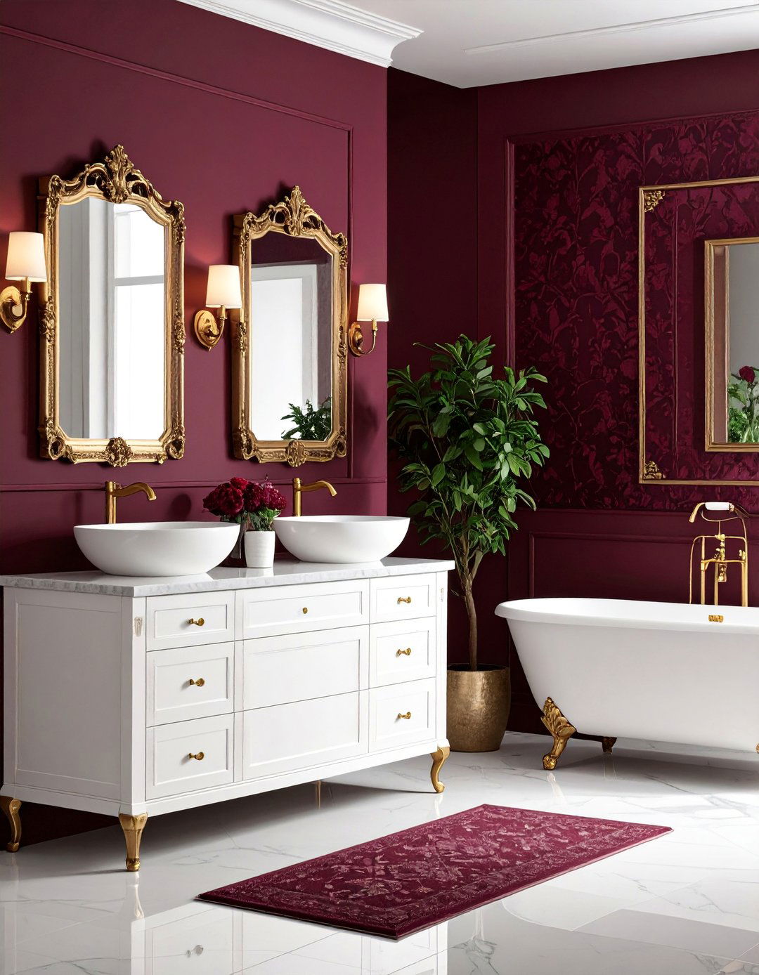 Burgundy Wallpaper Accent Bathroom - 25 Burgundy Bathroom Ideas