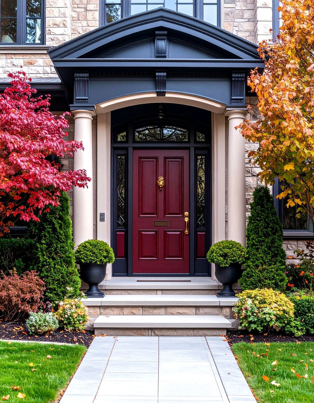 Burgundy Wine Door with Dark Bronze Trim - 25 Door Painting Ideas