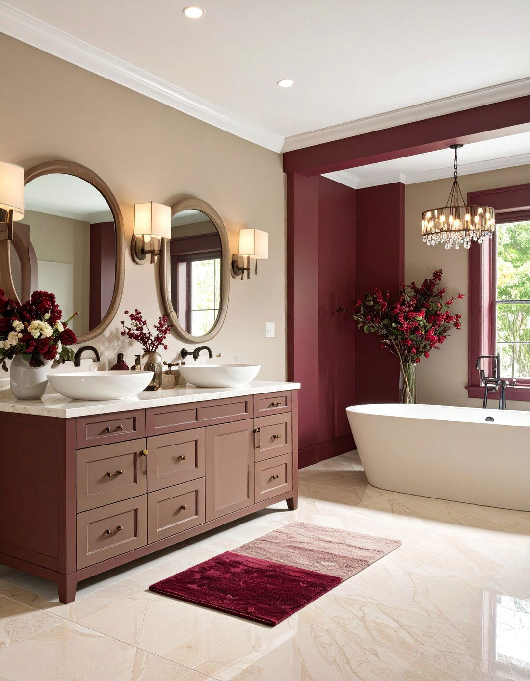 Burgundy and Beige Neutral Bathroom - 25 Burgundy Bathroom Ideas