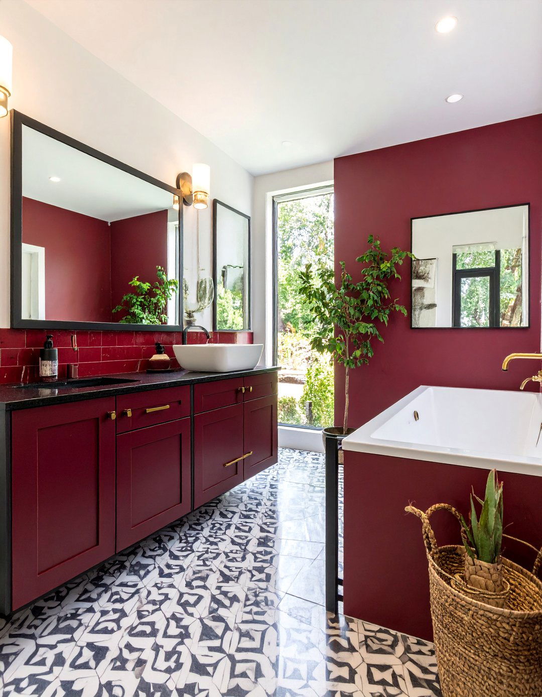 Burgundy and Black Modern Bathroom - 25 Burgundy Bathroom Ideas