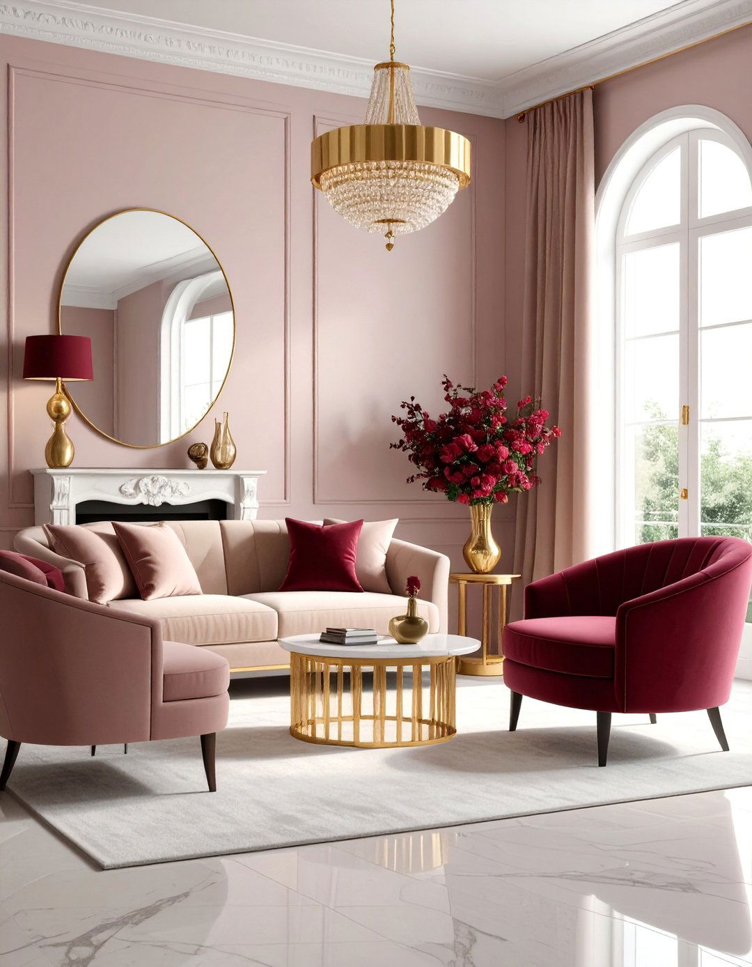 Burgundy and Blush Pink Romantic Combination - 25 Burgundy Living Room Ideas