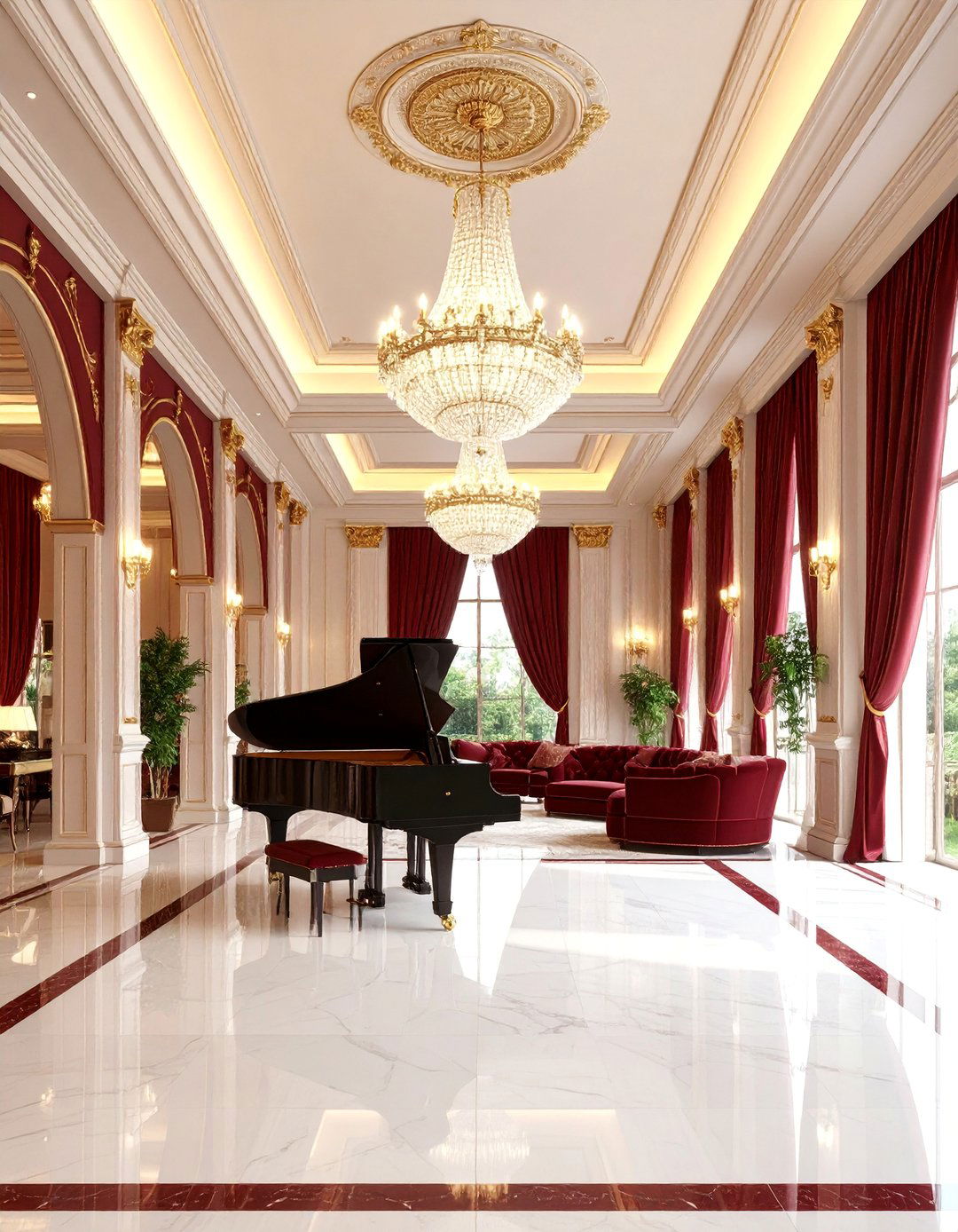 Burgundy and Cream Victorian Entertainment Pavilion with Ornate Details - 25 Victorian Sunroom Ideas
