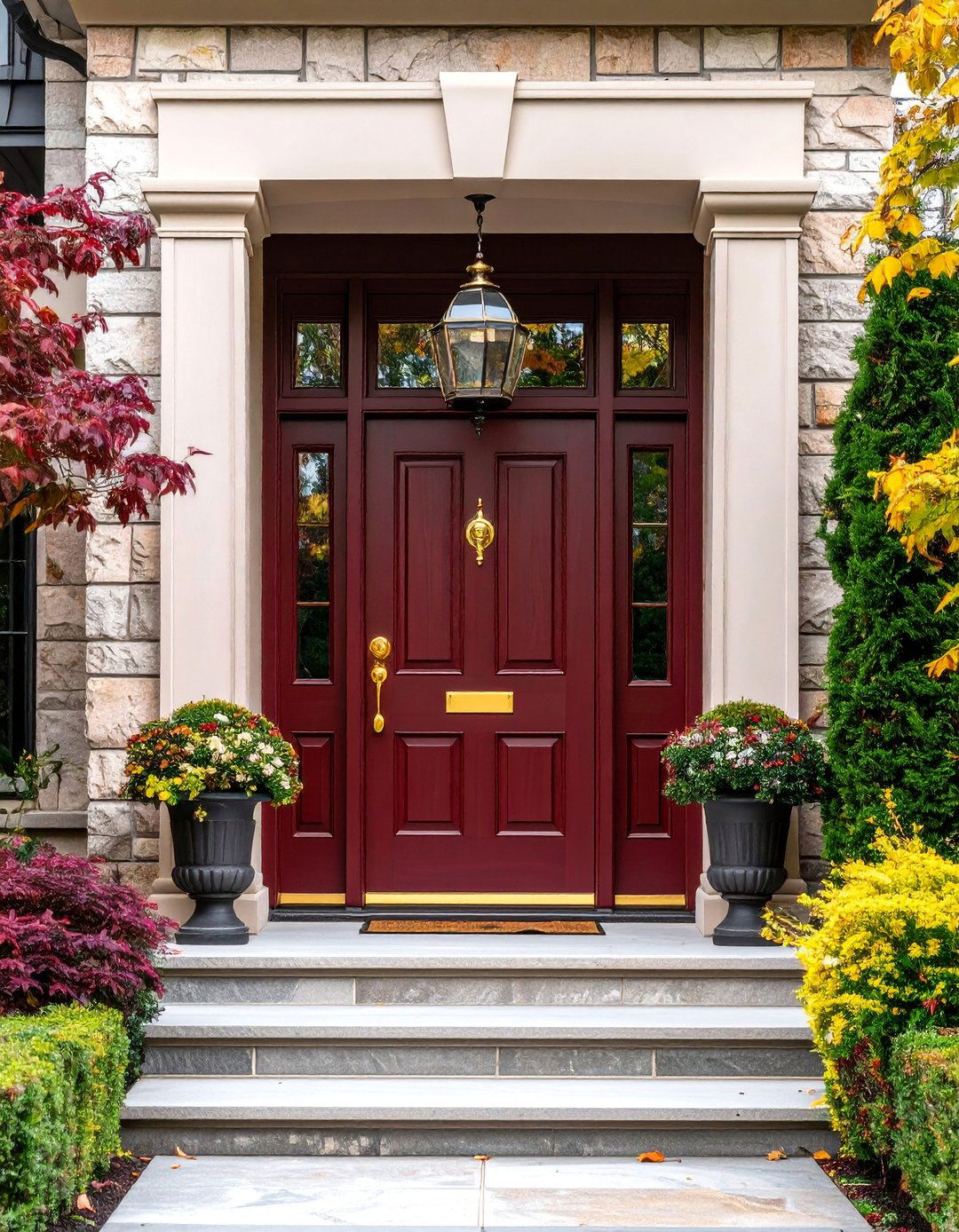 Burgundy and Gold Fusion Front Door - 25 Burgundy Front Door Ideas