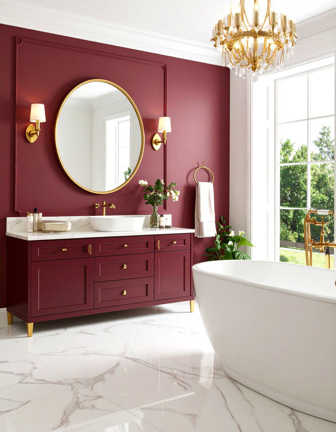 Burgundy and Gold Luxe Bathroom - 25 Burgundy Bathroom Ideas
