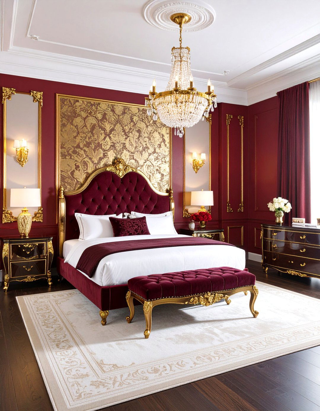 Burgundy and Gold Luxury Red Bedroom - 25 Red Bedroom Ideas