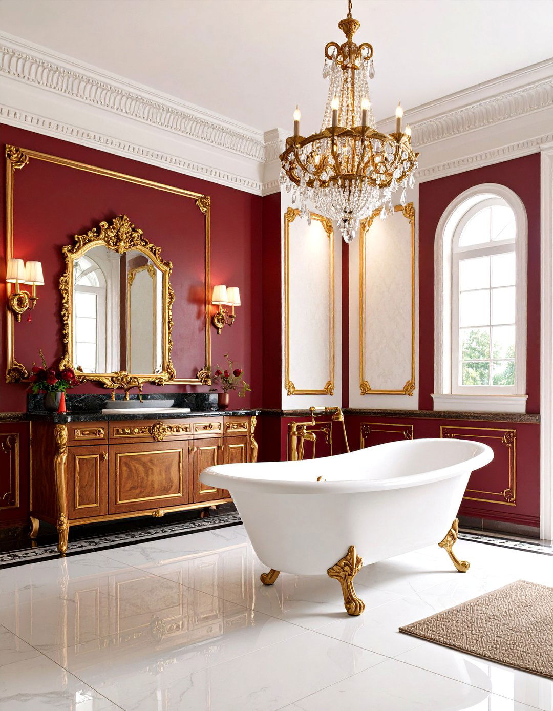 Burgundy and Gold Victorian Luxury Suite - 25 Dark Bathroom Ideas