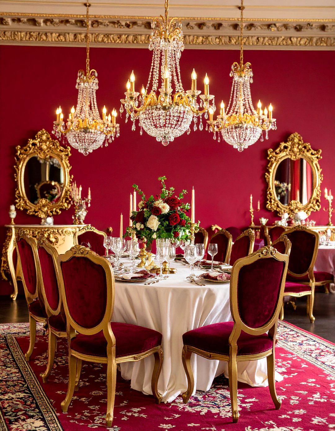 Burgundy and Gold Victorian Opulence - 25 Colorful Dining Room Ideas