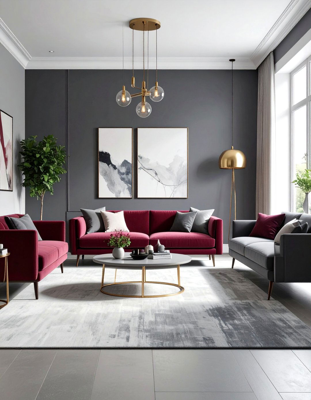 Burgundy and Gray Contemporary Combination - 25 Burgundy Living Room Ideas