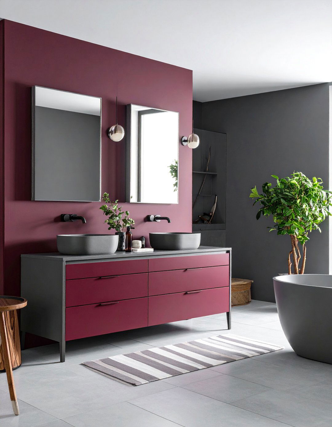 Burgundy and Gray Minimalist Bathroom - 25 Burgundy Bathroom Ideas