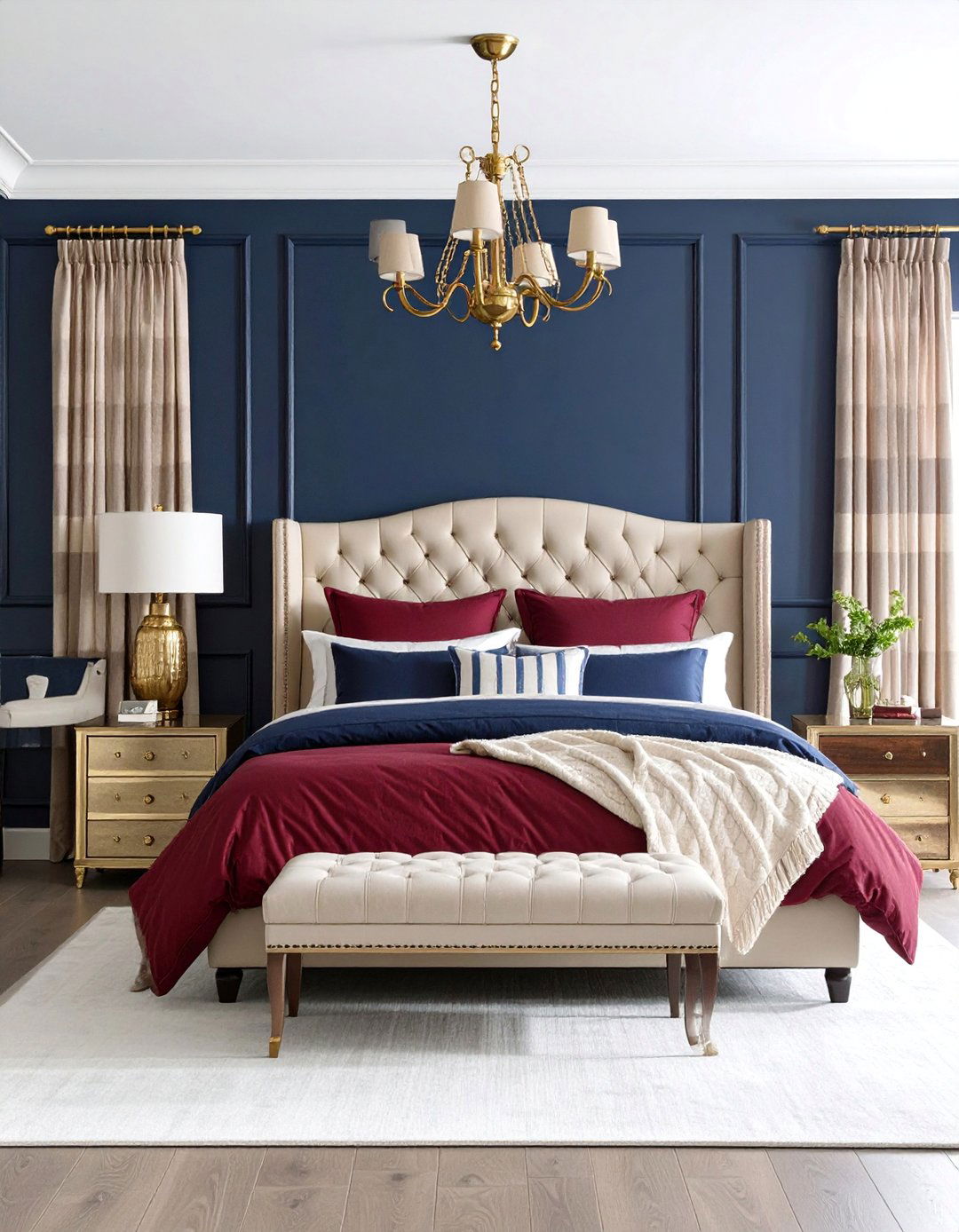 Burgundy and Navy Nautical Elegance - 25 Burgundy Bedroom Ideas