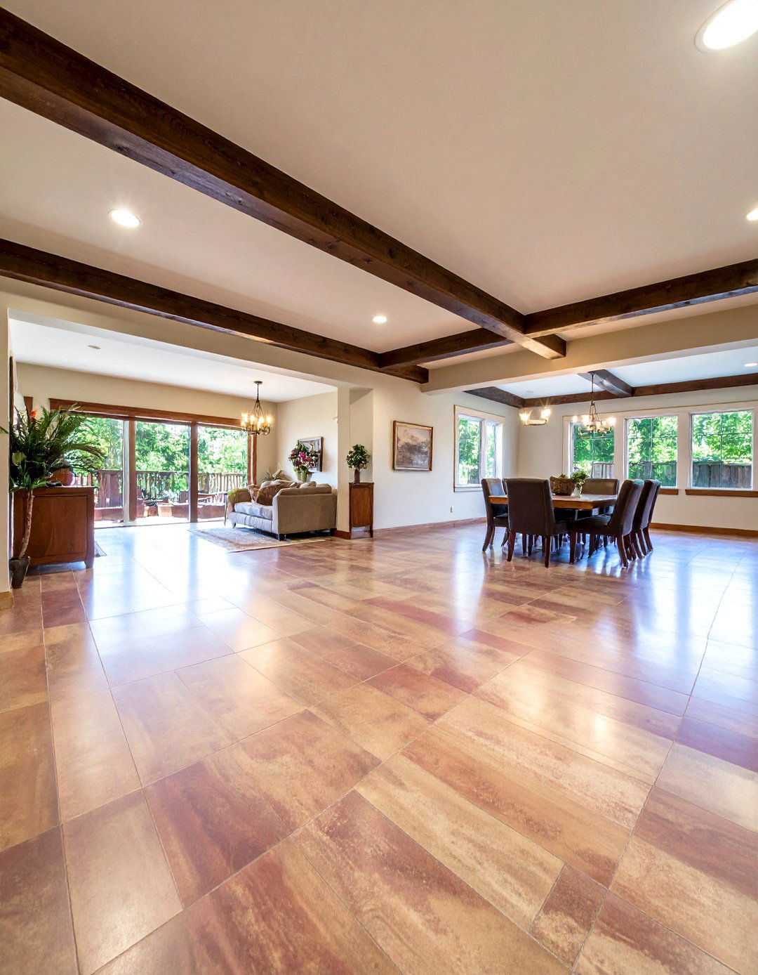Burgundy and Tan Variegated Stained Concrete Basement Floor - 25 Concrete Basement Floor Ideas