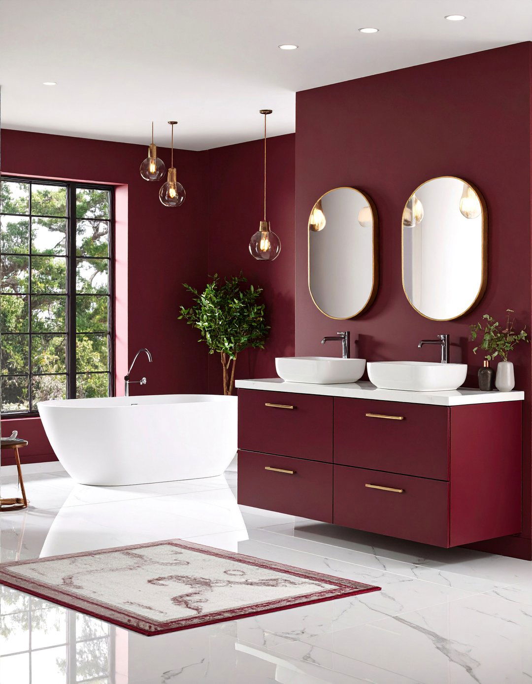 Burgundy and White Modern Bathroom - 25 Burgundy Bathroom Ideas