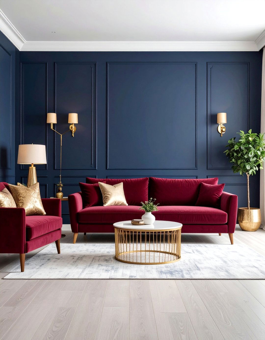 Burgundy with Navy Blue Sophisticated Pairing - 25 Burgundy Living Room Ideas