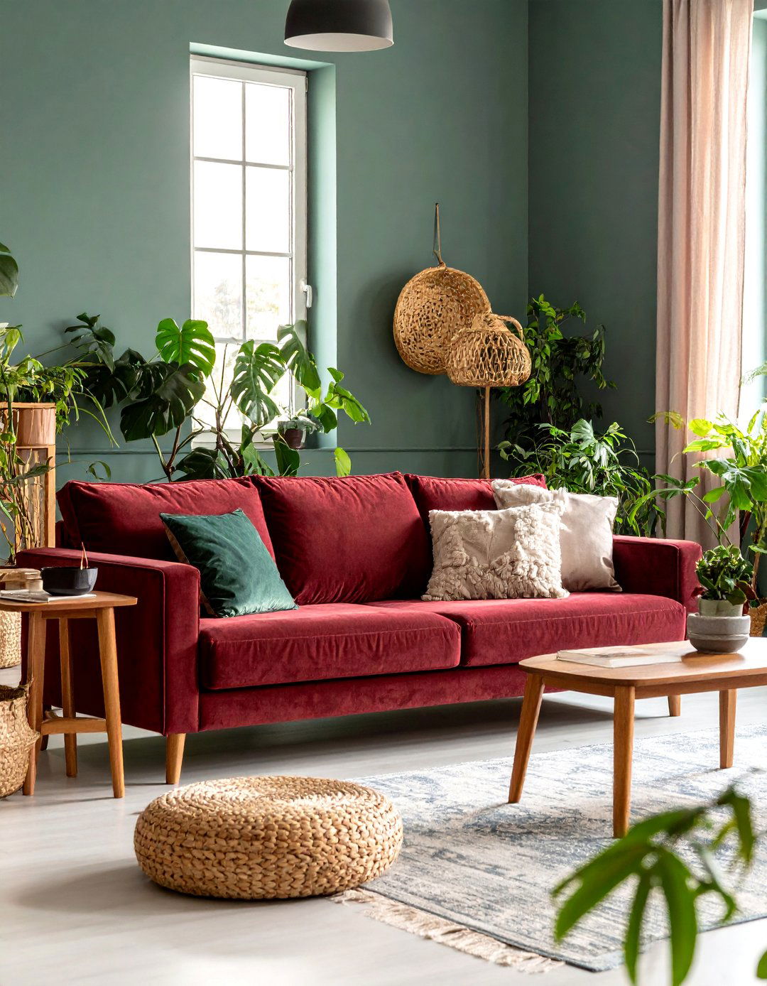 Burgundy with Sage Green Nature Inspired Combination - 25 Burgundy Living Room Ideas